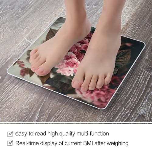 Báscula digital de baño con flores rosas y vidrio templado miniatura 5