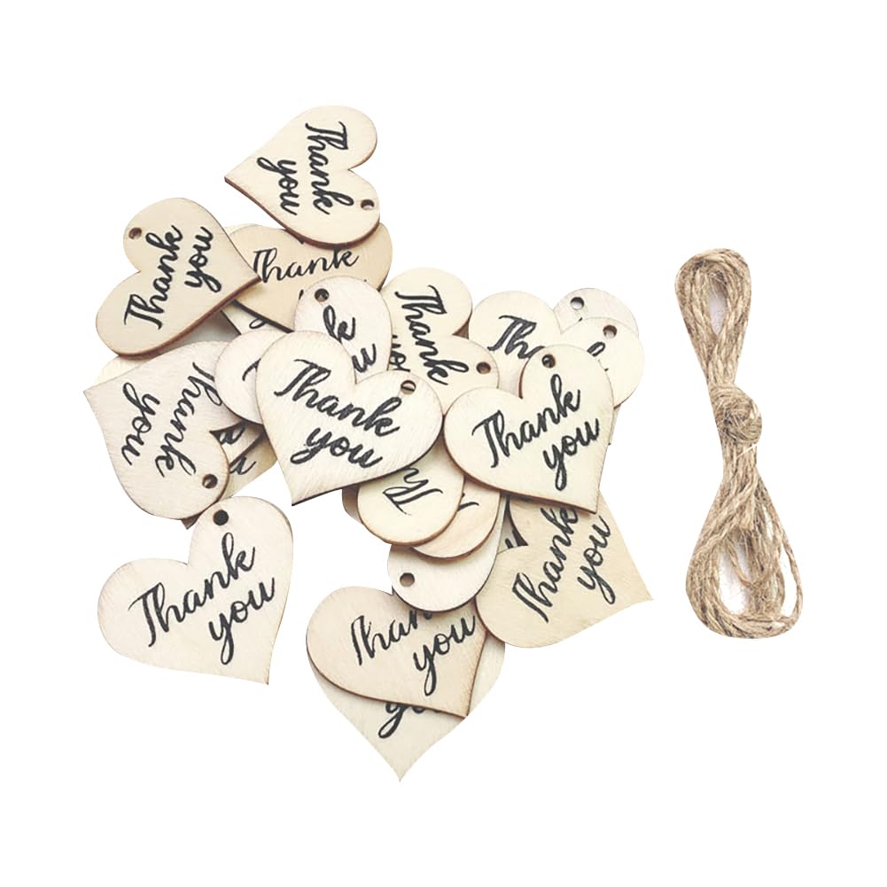 Hugede Wood 100 Pcs En Thank You Tags Heart Shape Cutouts Hanging Gift Tags Heart Wedding Favor Tags With String For Party