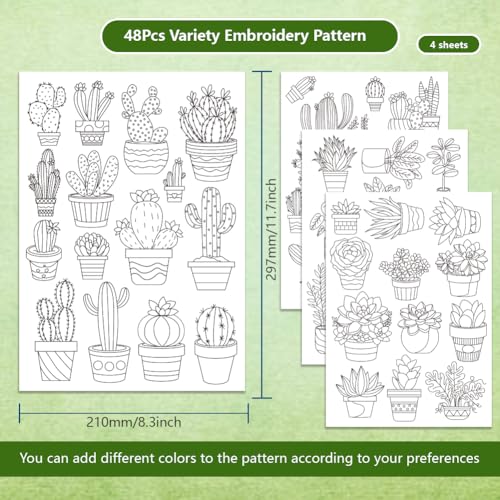 BENECREAT 4Sheets 48Pcs Potted Plants Water Soluble Embroidery - Image 2