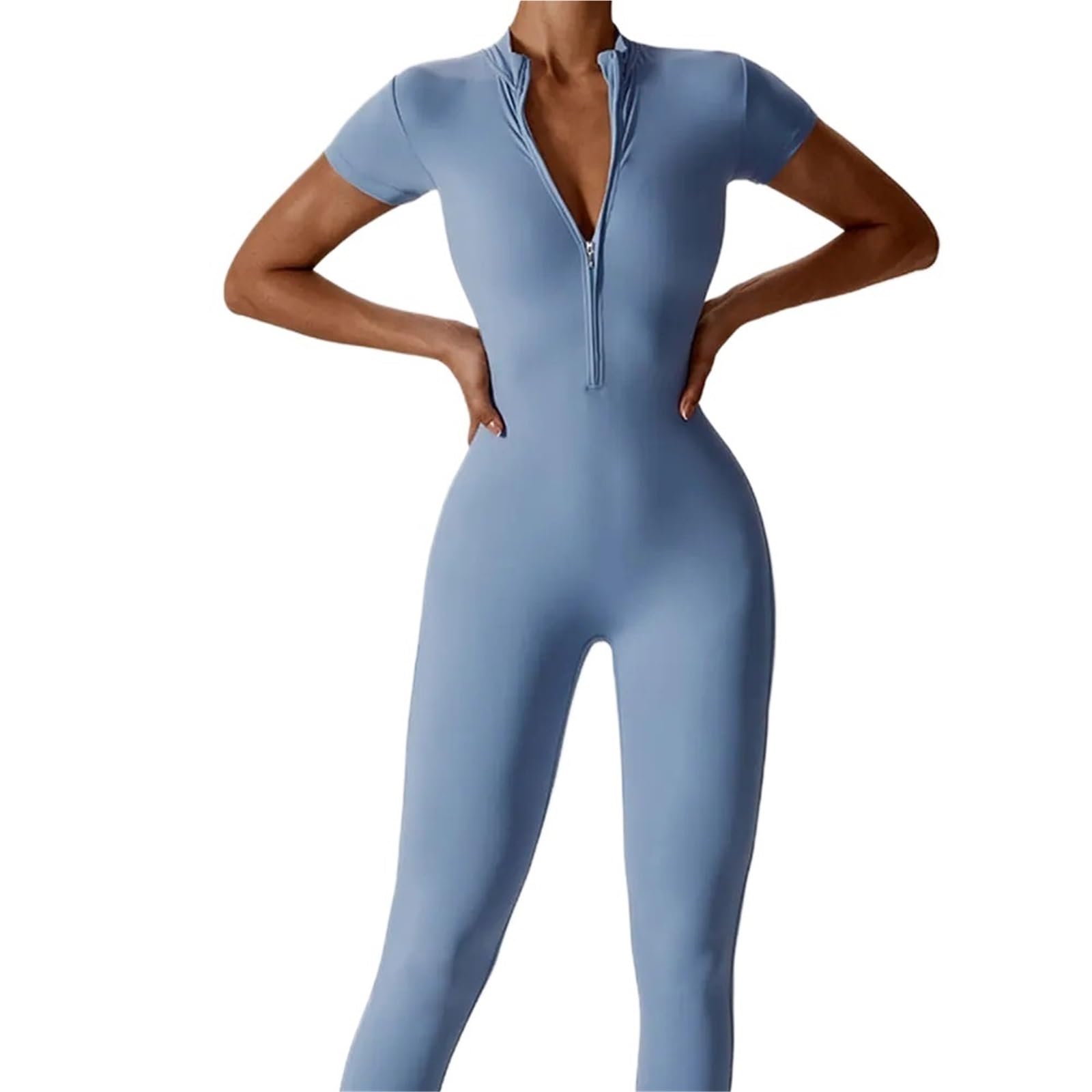 Conjunto de Yoga, monos for mujer, traje con cremallera manga corta for gimnasio, ropa entrenamiento aumento, Bodi deportivo, chándal