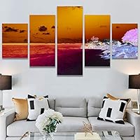 SIGNWIN 5 Panel Canvas Wall Art Modern Art Beach Coastal Multicolor Photography Relax/Calm Tropical for Home Decorations Ready to Hang - 60