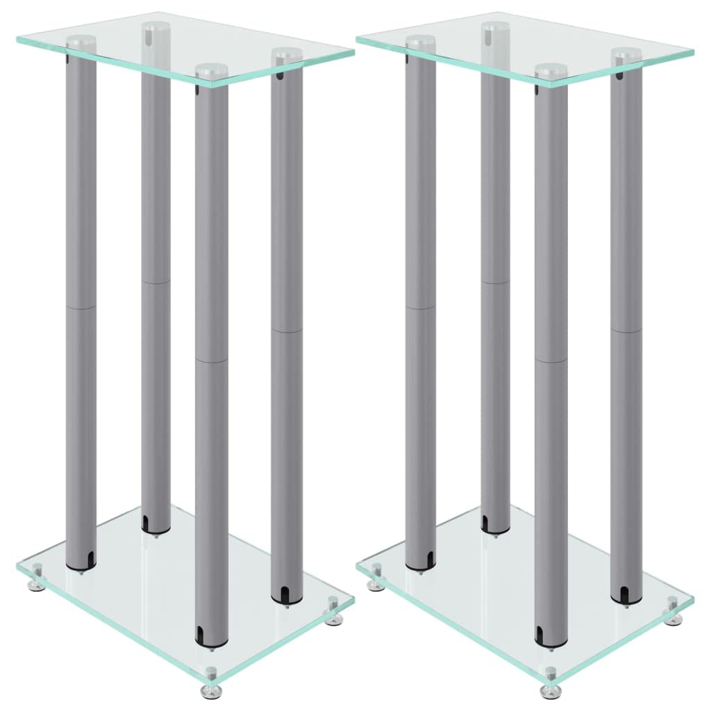 Pedane Casse 2pz Argento Vetro Temperato Design a 4 Pilastri,Dispositivi elettronici,o,Accessori o,Accessori per Altoparlante,Supporti per altoparlanti-51819