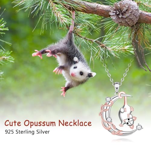 Possum Necklace for Women - 925 Sterling Silver Opossum Moon Pendant Necklace Animal Jewelry Gifts Hypoallergenic Christmas Day4