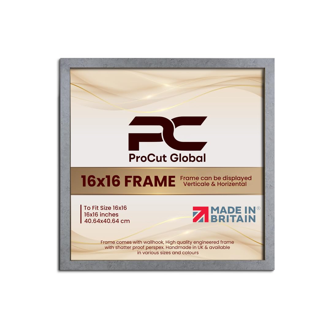 Procut Global 16X16 Grey Marble Picture Frames - Modern Wooden Photo Frame with Shatterproof Perspex for Wall or Tabletop - Perfect for Posters, Certificates, Prints - Sizes & Colors Available