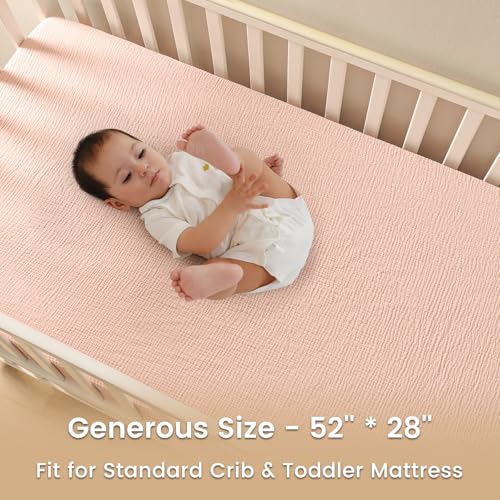 Image of david's kids Muslin Crib Sheets for Girls, 2 Pack 100% Cotton Soft Breathable Fitted Baby Sheet Set, Standard 52 inchx28 inch Crib and Toddler Mattress, Rainbow