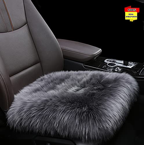 Sisha-A Sheepskin Seat Cushion Cover Winter Warm Natural Wool Car Seat Covers Universal Fit for Most Car, Truck, SUV, or Van Front Carbon Grey