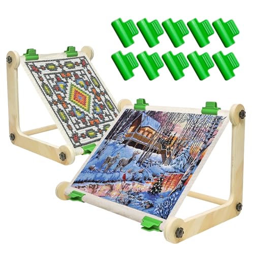 2 Pack Adjustable Wooden Embroidery Stands for Cross Stitch Tabletop Hoop Holder with 2 Sizes Rods Tapestry Needlepoint Lap Natural Wood Frame for Sewing & Quilting Perfect Gift for Womens Birthday