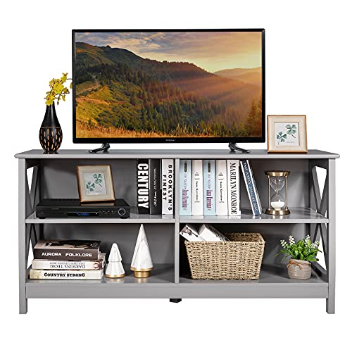 COSTWAY Meuble TV pour Télévisons de 55 Pouces, Console de TV à 3 Niveaux avec Étagères de Rangement, Charge Max 50KG, 120 x 41 x 60cm, Style Industriel Rustique pour Séjour, Chambre, Gris