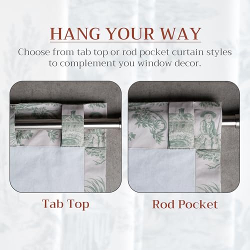 Maison d' Hermine Curtains for living room 100% Cotton 124 inch length Two Panels Light Filtering Toile Curtains for Bedroom Windows with rod and loop Pockets (The Miller Antique Green, 50"W x 124"L)
