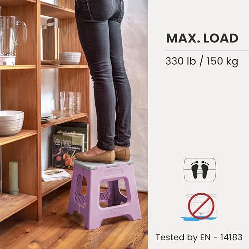 Image of Vigar Compact Folding Step Stool, 12-1 /2 in, Purple | 12-1 /2 in Foldable Stool, Lightweight Portable Design, Handle, Non Slip Surface, Space-Saving, Supports up to 330 lb