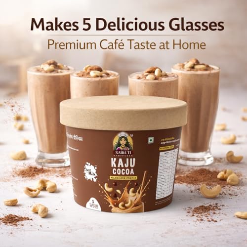 Image of Nairuti Vyutpadan Kaju Cocoa Milkshake Premix 150g | Premium Cashew & Real Cocoa Bean Drink Mix | Instant Healthy Chocolate Cashew Shake | No Preservatives, No Artificial Flavor, Natural Energy Drink | Ready In A Minute - Milkshake Premix