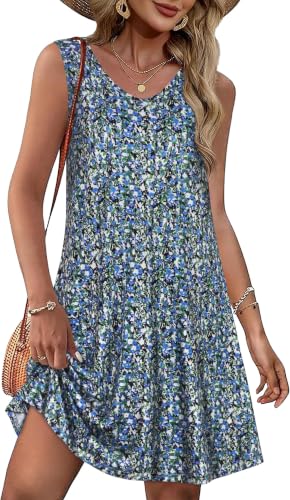 Image of elescat Womens Summer Dresses Casual V Neck Sleeveless Pockets Beach Loose Tank Sundress 2026