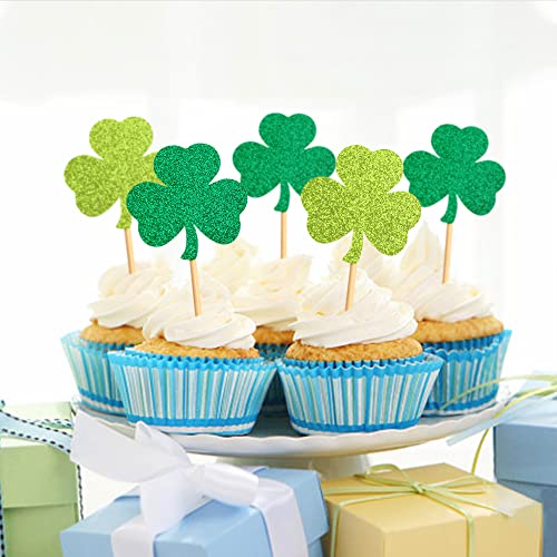 36 Pcs Green Glitter Glitter Shamrock Cupcake Toppers Three Leaf Clover Cupcake Toppers For St Patrick's Day Party Birthday Party Baby Shower Wedding Party Decorations (36Pcs) #TOP4