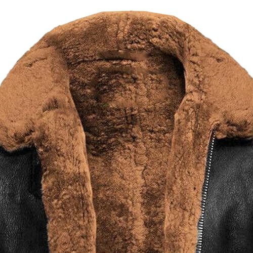 Mens Shearling Bomber Sheepskin Leathers Jacket Warm Fleece Lined Aviator Coat Faux Sheep Skin Leather PU Jackets2