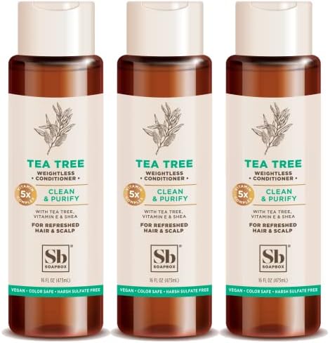 Soapbox Tea Tree with Shea Butter Conditioner, Volumizing, Vegan, Color Safe, Sulfate & Silicone Free Hair Conditioner w/Elderberry and Plum Oil - 16oz (Pack of 3)
