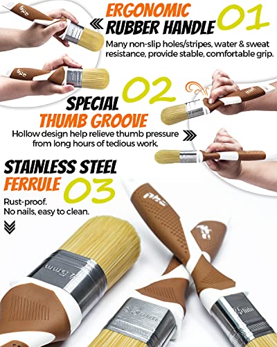 Professional Paint Brushes Set, 3 Pack House Paint Brushes For Walls, Premium Synthetic Bristles, Heavy-Duty Rubber Handle, 1", 1.5", 2" Small Paint Brush For Painting Cabinets, Wood Stain, Sash, Trim #TOP3