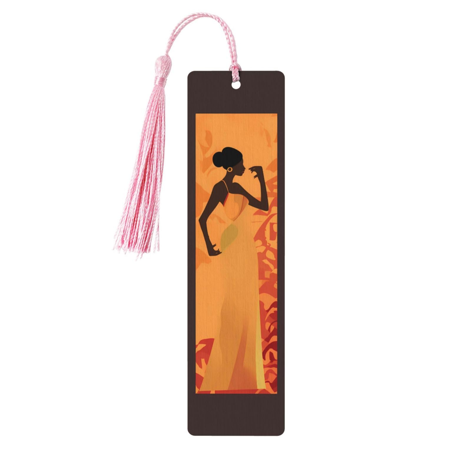 Black Women Double-Sided Print Black Women Bookmarks Wooden Book Marks with Pink Tassel, Elegant Girls Lightweight Page Markers Book Lovers Gifts — image 1