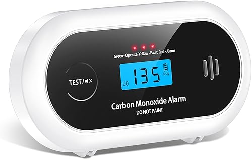 Detector de monóxido de carbono, alarma de CO de batería sellada de 10 años con pantalla digital, detector de monóxido de carbono portátil para