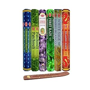 Six Most Popular Hem Incense Scents of All Time, 120 Sticks Total, with Free Burner – 20 Sticks Each of Dragon’s Blood…