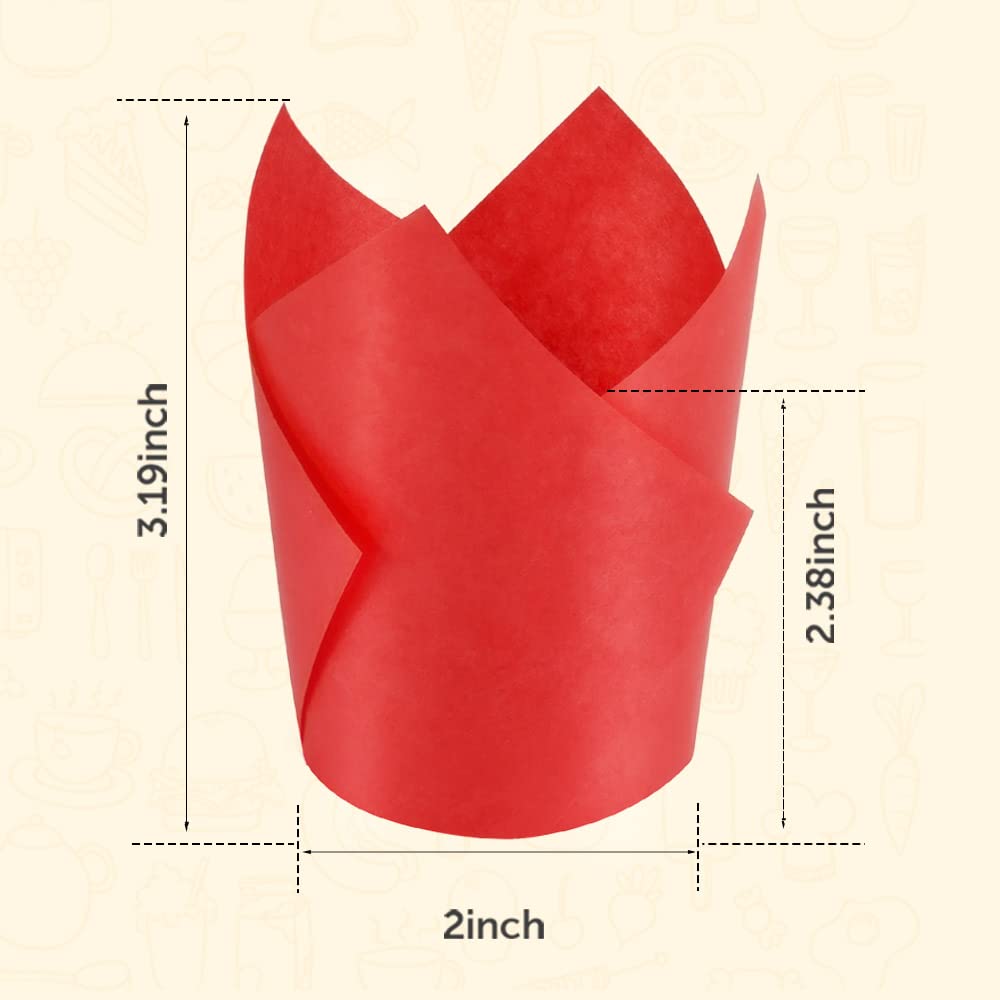 Tazas para hornear 100 unidades para magdalenas estándar de tulipán, magdalenas, magdalenas, forros de papel natural para bodas, cumpleaños, Navidad, fiestas, baby shower, aniversarios, todos los
