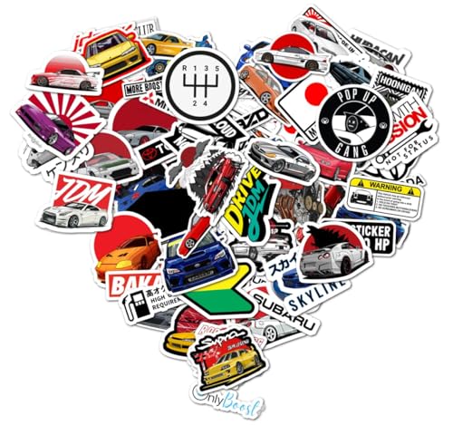 Image of 100+ Pcs JDM Cars Stickers for Laptop, Journal, Bike Helmet, Diary, Guitar, Mobile Case - Waterproof Residue Free Stickers - Racing Cars