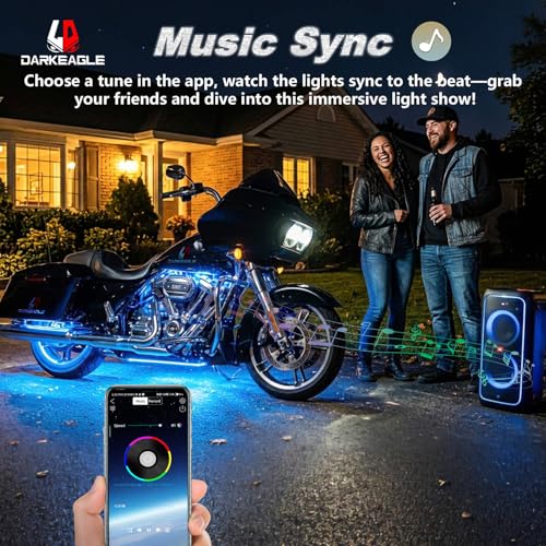Image of 8PCS Segmented Motorcycle RGB LED Light Kits with APP /RF Remote, Multicolor Underglow Lights with Brake Turn Signal, 12V Waterproof Strip for Sport Bike, Cruiser, Street & Dirt Motorcycle