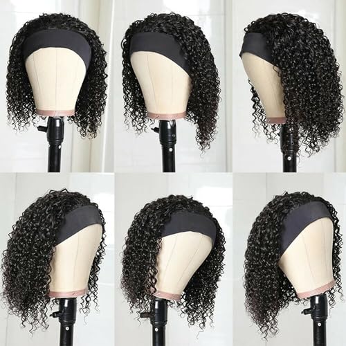 Image of Deep Wave Headband Wig Human Hair 10 Inch Brazilian Virgin Natural Black