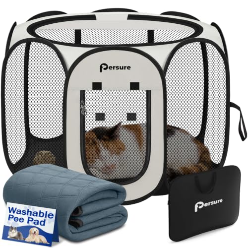 Image of Persure Dog Cat Pet Playpen Puppy Crate Cage for Indoor Outdoor Travel | Nursing Rest Zone Recovering Pet Quarantine Room Portable Pop Up Easy to Set up lightweight Carrying Bag(White with Pad,Small