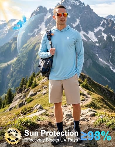 Image of Men's Sun Protection Hoodie Shirts Long Sleeve UPF 50+ Swim Shirts for Men Rash Guard Fishing Shirt Quick Dry
