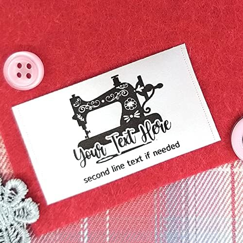 100pcs Custom Logo Sewing tag Personalized Name Fabric Clothing Label DIY Handmade Gift Vintage Sewing Machine Design White Silky Satin Flat sew in end fold Washable Label