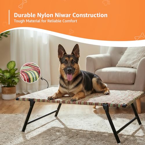 Image of Amazon Basics Leg Fold Dog Pet Bed | Durable Nylon Niwar | 42 x 36 x 12 Inch | Multi-Color