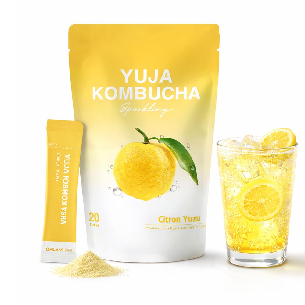 DALAMHARI Kombucha Powder Packets | Citron Yuzu 20T | Sparkling Probiotic Kombucha Drink for Gut Health Ade Powder Packets Soda | Kombucha Tea