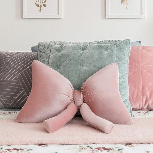 Mindsoft Big Pink Bow Throw Pillow 24.4x16.5 Inch Extra Large Velvet Bow Shaped Pillow Cute Decorative Aesthetic Bowknot Lumbar Cushion Coquette Home...