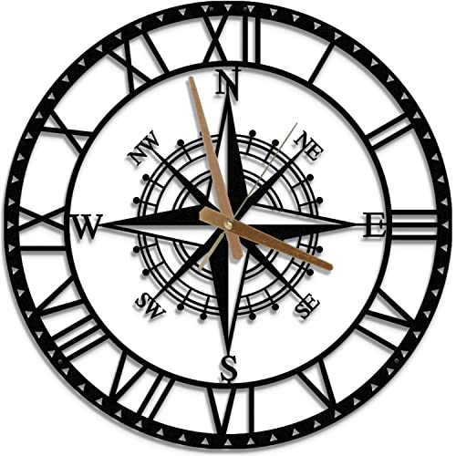 MOXVIO Circinus 45cm Metal Wall Clock, Black Compass Wall Clock, 3D Silent...