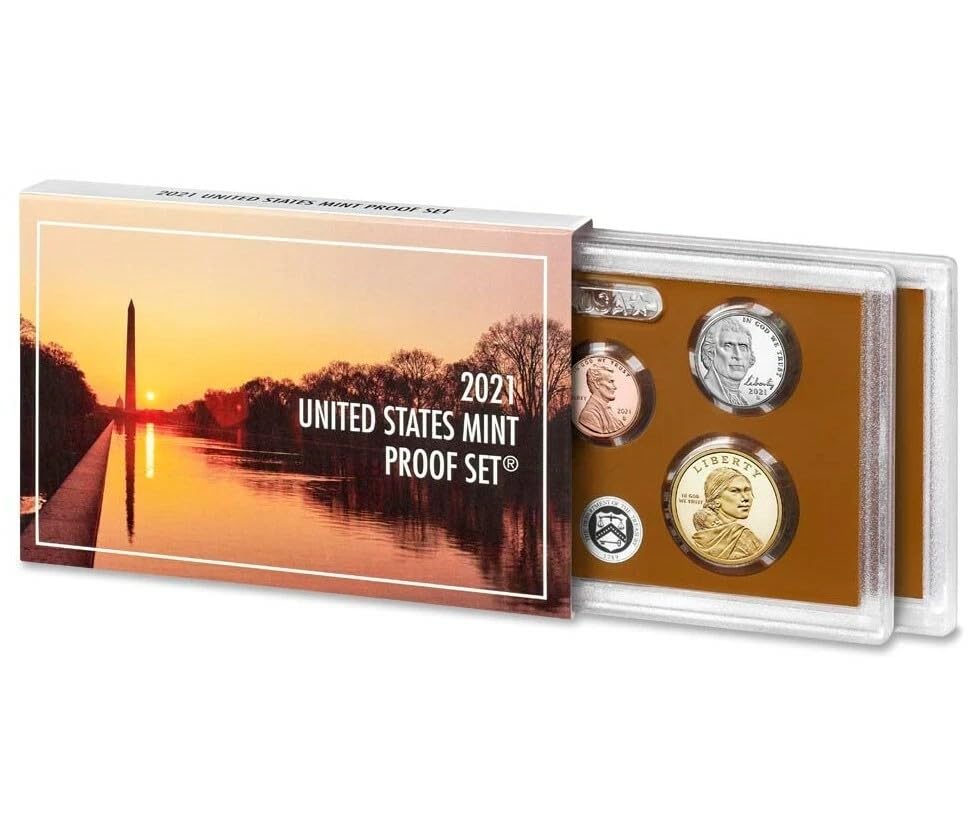 United States Mint 2021 Proof Set with Certificate of Authenticity, 7 Coins in Display Case, Official US Commemorative Collection