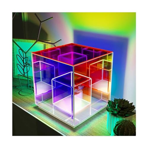 ThraKi Acrylique Cube Lights 15cm, LED Cube Lampe Lumineuse Maison Bureau Décoration Lampe De Table Infinity Miroir coloré RGB Veilleuse pour Party,Chambre, Salon,Salle à Manger