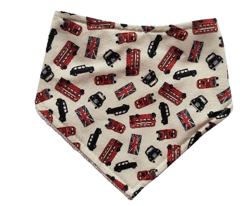 British baby bib, Black cab dribble bib, Union jack baby gift, buses and taxis bib