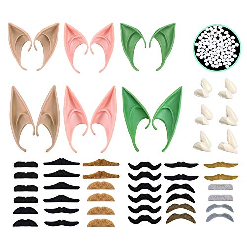6 pares de orejas de duende de látex y 6 pares de dientes de vampiro y 36 bigotes falsos...