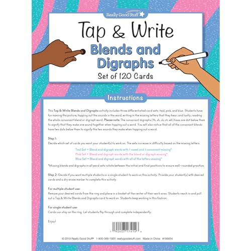 Image of Really Good Stuff Tap and Write Blends and Digraphs - 124 Cards