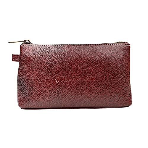 Travalate® Bolsa de piel auténtica para hombres y mujeres, cremalleras YKK, rojo, accesorios de viaje, rojo, accesorios de viaje