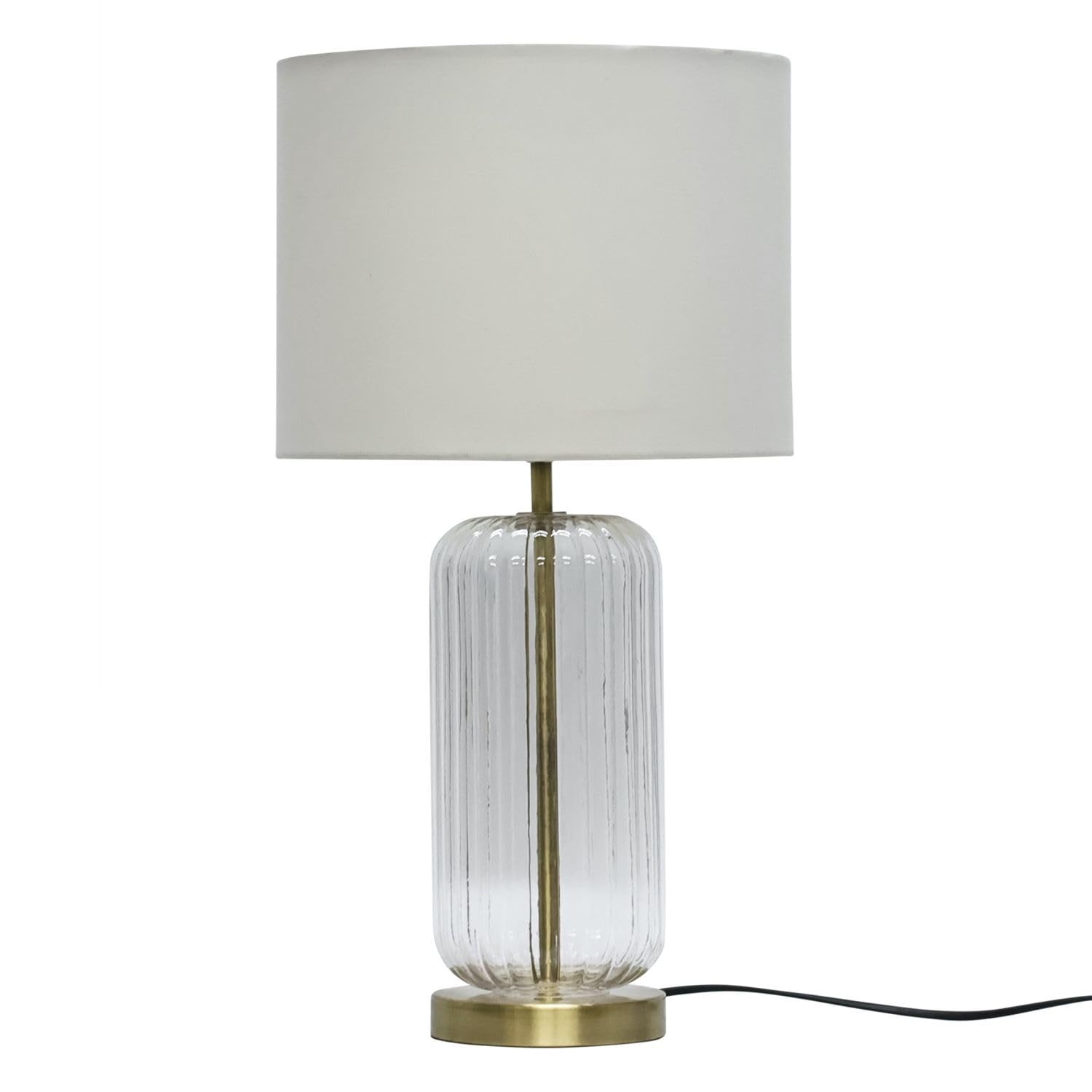 Walpole 49cm Table Lamp - Clear Fluted Glass, Antique Brass, Ivory Fabric Shade