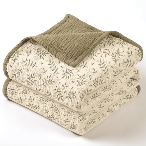 Image of lulumoon Muslin Baby Blanket Neutral: Cotton Toddler Blanket for Daycare | Soft Reversible Crib Bedding for Baby - Lightweight 4-Layer Muslin for Stroller, Tummy Time & Travel, 47 inchx47 inch(Oive Branches)