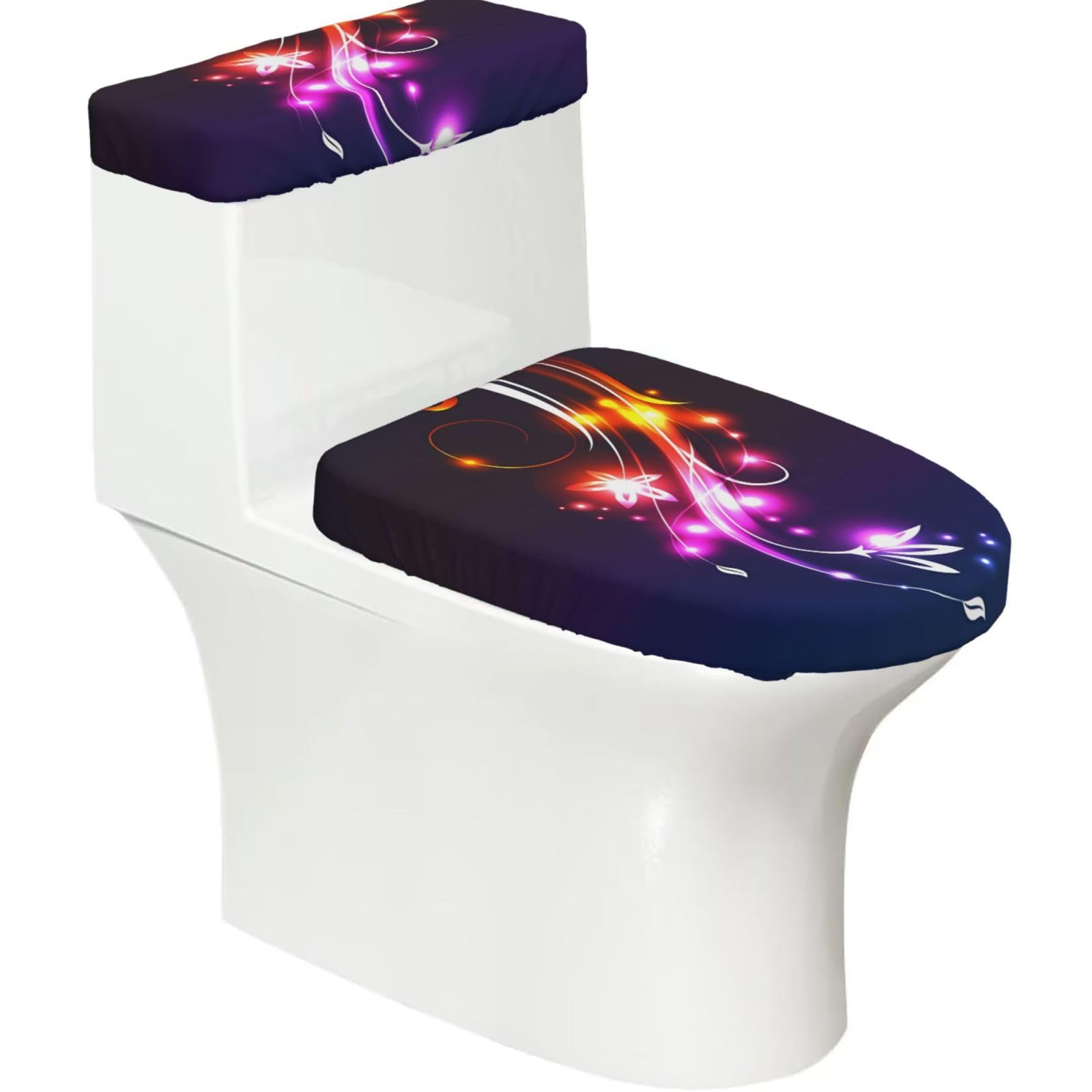 Mrowyc Black Cool Decorative Flowers Printed Toilet Seat Set - Set Of 2 - Universal Toilet Seat Cover - Housewarming Birthday Christmas Gift
