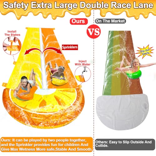 iGeeKid Pineapple Lawn Water Slides with 2 Bodyboards for Kids Adults, Heavy Duty Water Toys Sprinkler 2 Race Lane Backyard Outdoor Summer Beach Swimming Pool Water Game Party, 20 x 5.6 ft - Thumbnail 2