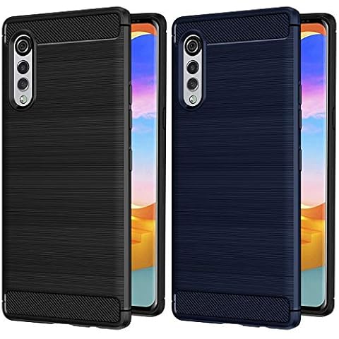 VGUARD 2 Pack Case for LG Velvet/LG Velvet 5G, Silicone Resilient Shock Absorption and Carbon Fiber Design Flexible Slim TPU Bumper Phone Cover (Black+Blue) Cover