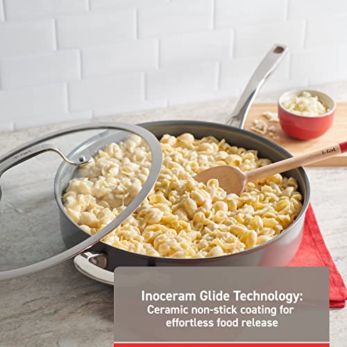Image of T-Fal Ceramic Excellence Reserve Ceramic Nonstick Jumbo Cooker 5.5 Quart Induction Oven Broiler Safe 500F, Lid Safe 350F Cookware, Pots and Pans Grey