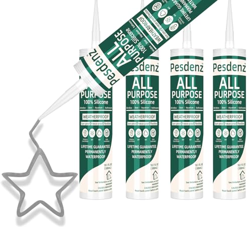 Image of Gray Universal Silicone Caulk, 100% Silicone Sealant Outdoor Waterproof, Flexible Cartridge Adhesive Caulking for Aquarium RV Roof Window Door Kitchen Bathroom Bathtub Shower Seal, 10.1 Oz, 4 Pack