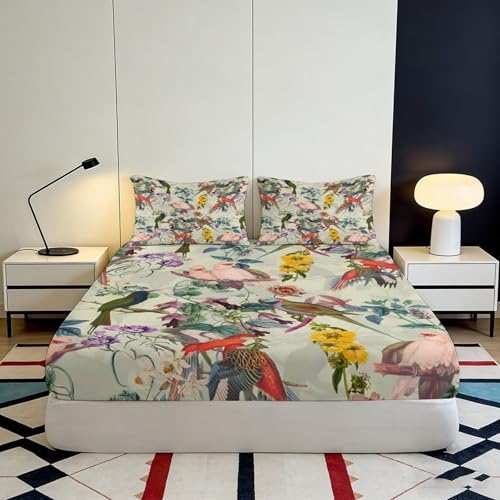Drap housse oiseaux fleur antidérapant en microfibre douce bonnet 25 cm - 4