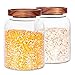 Glass Storage Jars with Airtight Lids, Set of 2 42 FL OZ (1250ml) coffee container with Wooden Lid, Glass Pantry Canister for Beans, Rice, Sugar and etc (6.3 inch high)