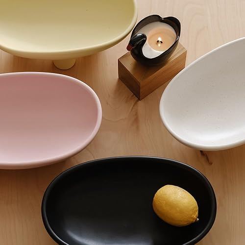 Vista 14 de WENSHUO Frutero de cerámica de tres patas para encimera de cocina, cuenco decorativo para decoración de mesa, cuencos grandes ovalados de 10 Crema